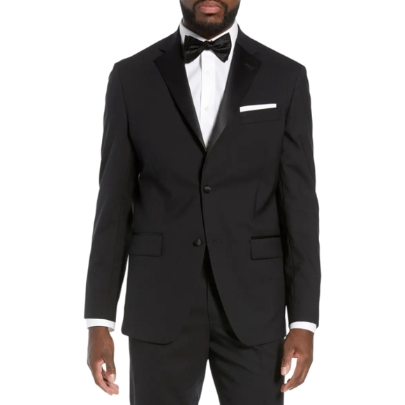 NWT Nordstrom's Rack Trim Fit Stretch Tuxedo Jacket Suit Blazer Black Size 42S - Picture 1 of 10